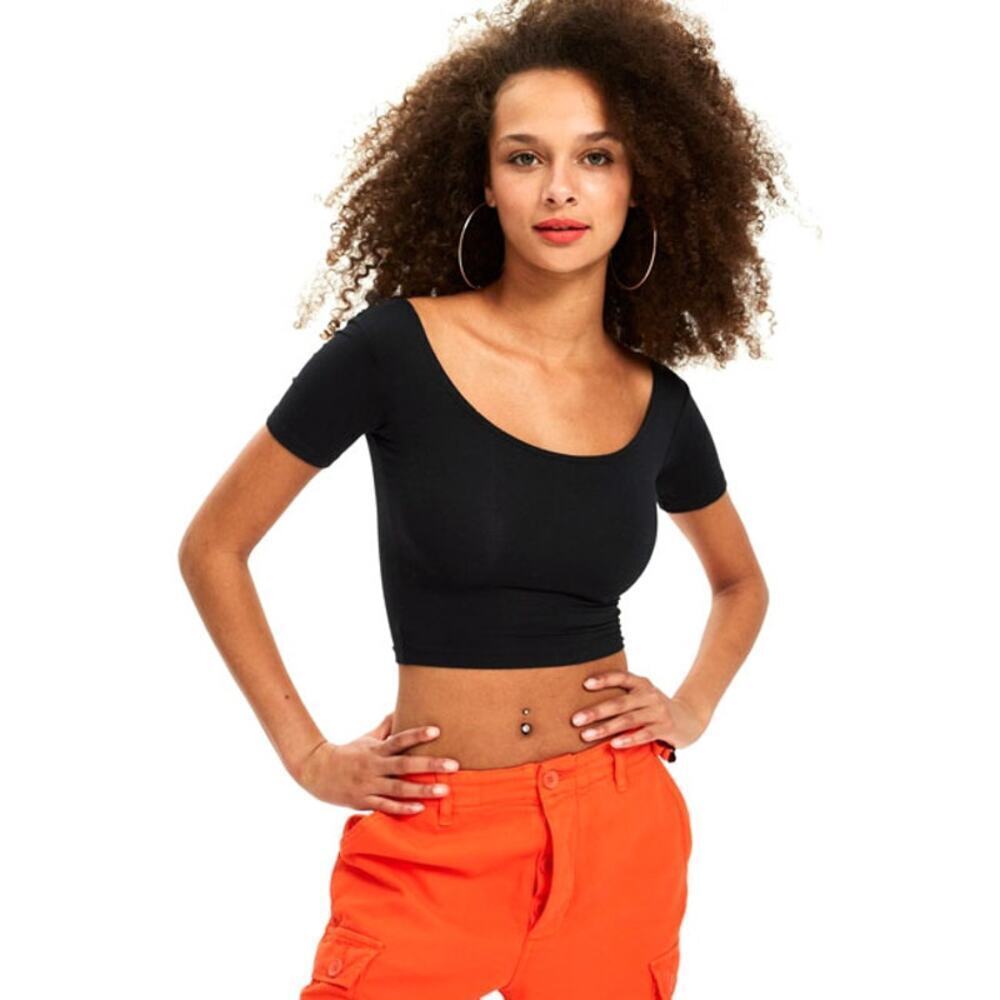 Topshop Women's Crop Top Black Short Sleeve Scoop Neck Stretch Size 8 NWOT